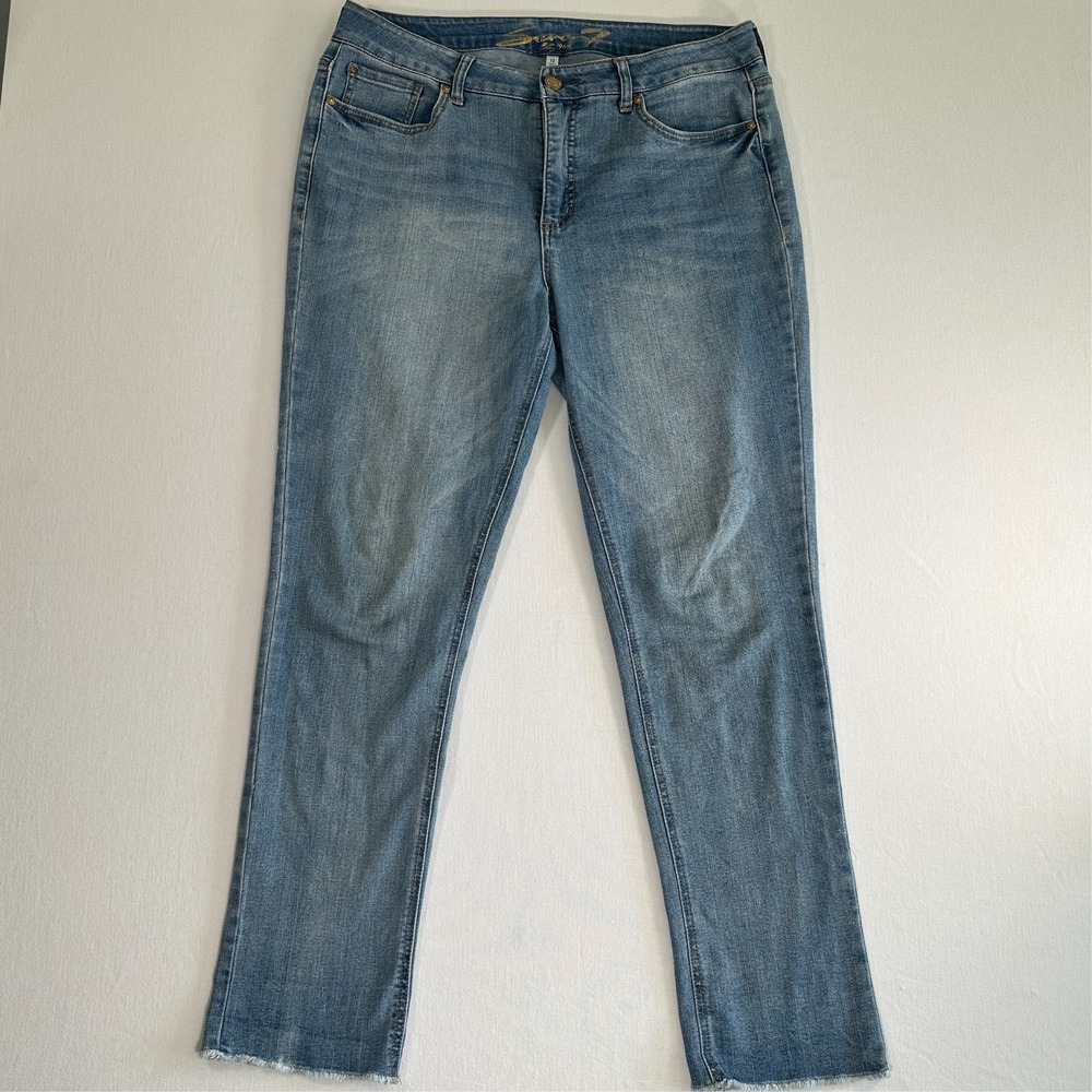 7 For All Mankind Womens Weekend Slim Fit Jean Size 12 Med Wash Raw Edge Denim